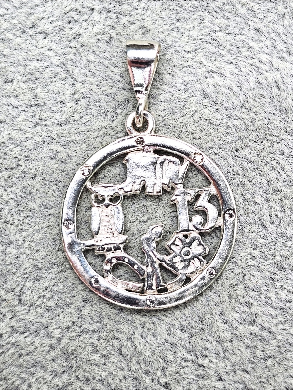 Lucky Medal Round Pendant Charm CZ 925 Sterling Silver Medalla Buena Suerte 27mm